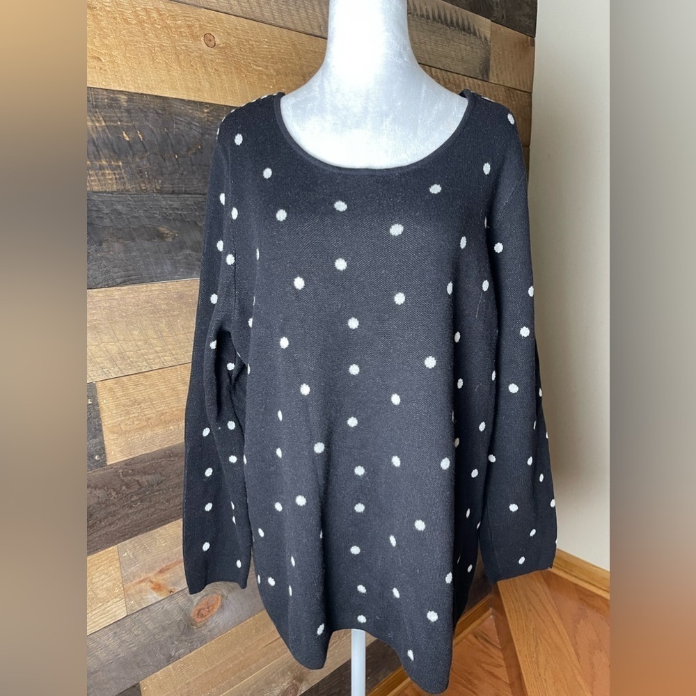 Chico’s Black/white Polka Dot Jacquard Sweater, Size XL